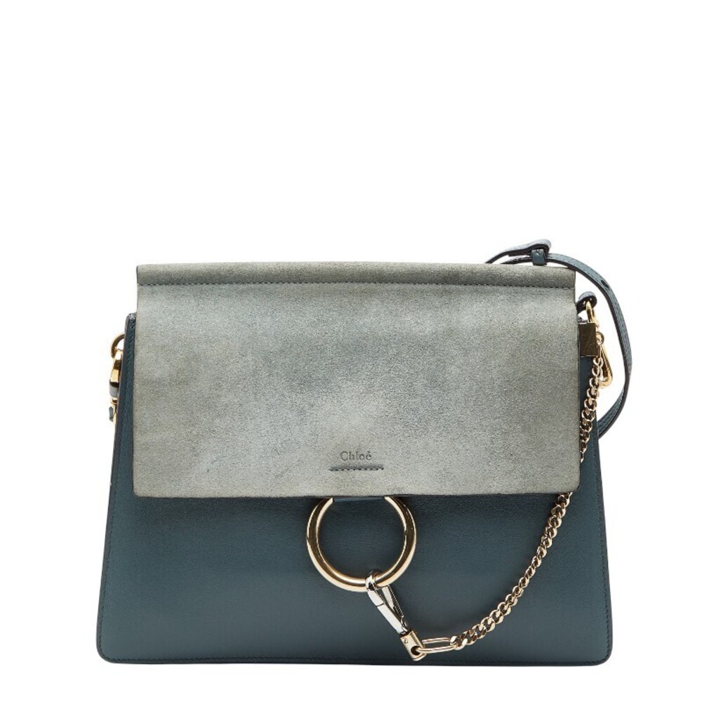 Chloe Faye Shoulder Bag Blue Green Leather Suede